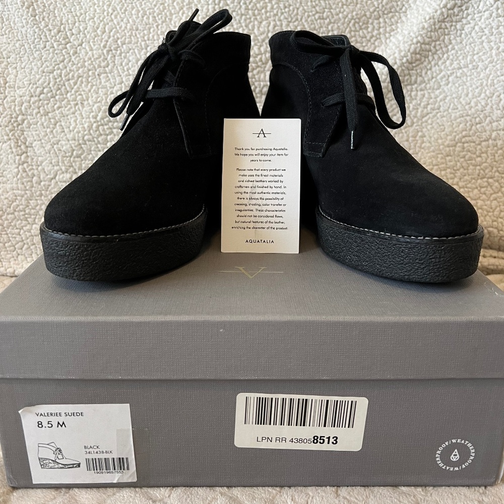 AQUATALIA Black Suede Boots Platform Wedge NEW (8.5M)